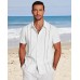 Men's Cuban Guayabera Shirt Short Sleeve Button Down Shirts Casual Summer Beach Linen Shirts