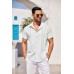 Men's Cuban Guayabera Shirt Short Sleeve Button Down Shirts Casual Summer Beach Linen Shirts