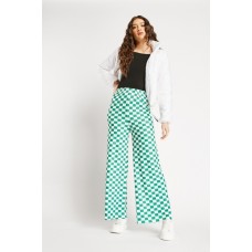 Checkered Flared Leg Elasticated Trousers