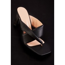 Crossed Thong Heel Mules