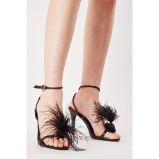 Feather Pom Pom Heeled Sandals