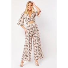 Flared Leg Printed Cut Out Jumpsuit