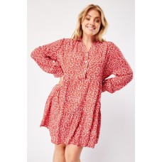 Flower Print Smock Buttoned Dress