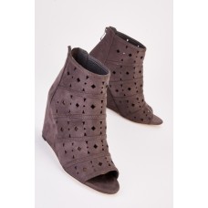 Laser Cut Open Toe Wedge Boots