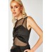 Mesh Insert Twisted Front Sateen Dress