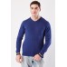 Ribbed Trim V-Neck Cotton Jumper